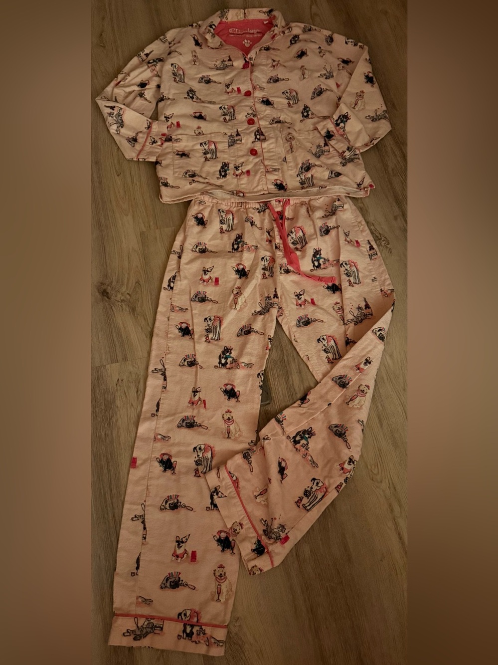P.J. Salvage Let's Get Cozy Flannel Cotton Pink Dog Pajama Set Pockets S